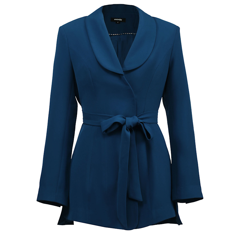 Thumbnail of Long Tailor Knot On Waist Blazer - Blue image