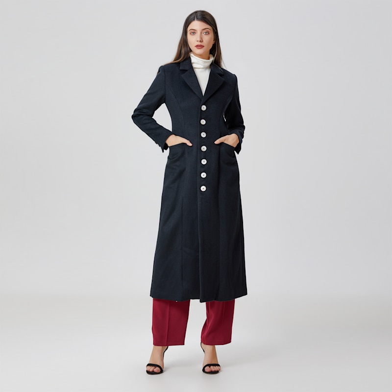 Smart And Joy Tailored Wool-blend Women Overcoat - Black