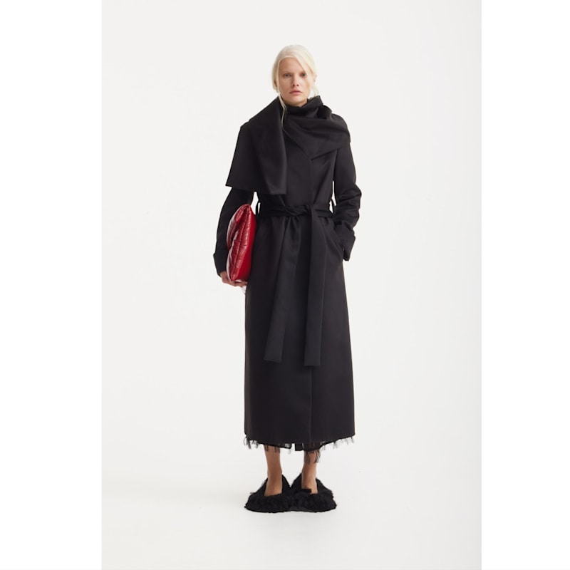 Long Wrap Coat With Drape Collar Black | Julia Allert | Wolf & Badger