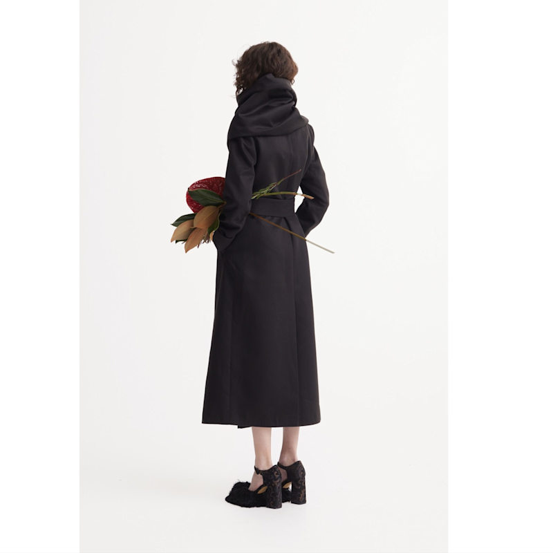 Long Wrap Coat With Drape Collar Black | Julia Allert | Wolf & Badger
