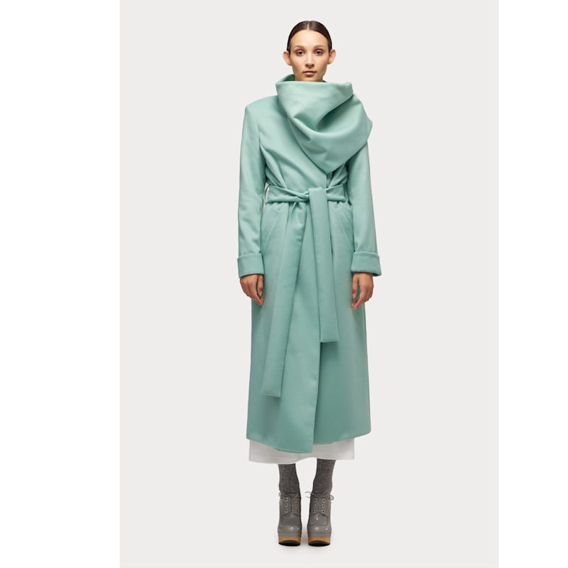 Long Wrap Coat With Drape Collar Mint | Julia Allert | Wolf & Badger