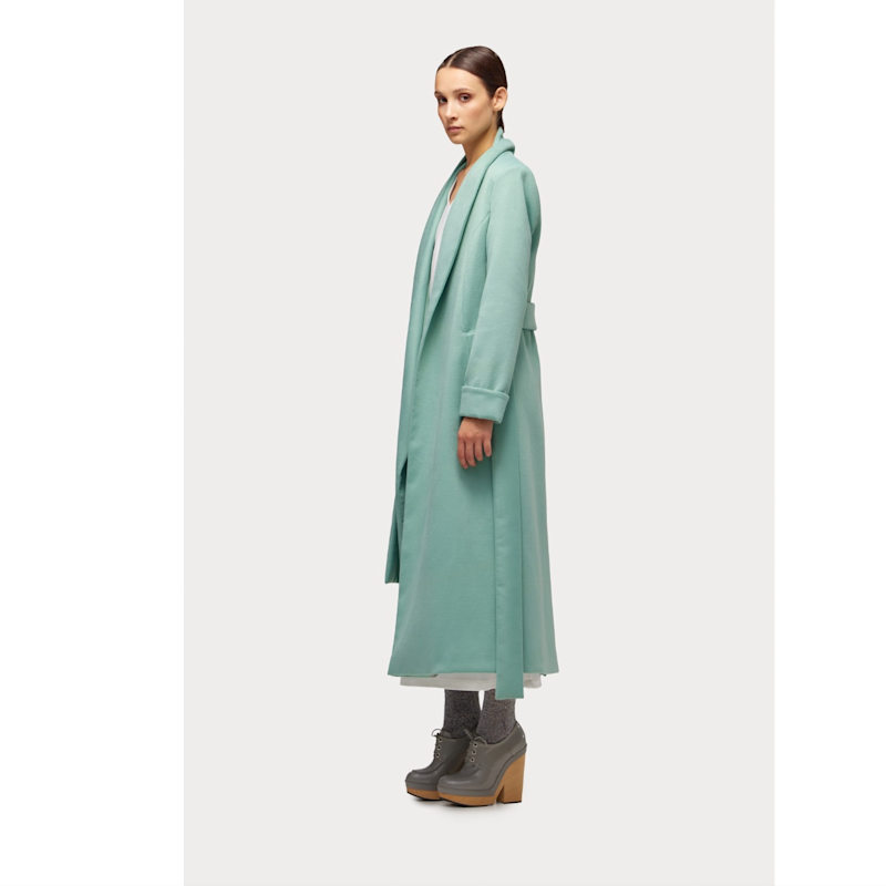 Thumbnail of Long Wrap Coat With Drape Collar Mint image