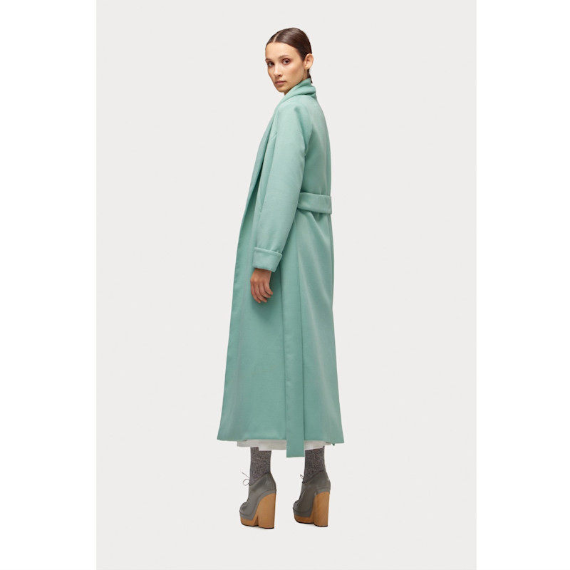 Thumbnail of Long Wrap Coat With Drape Collar Mint image