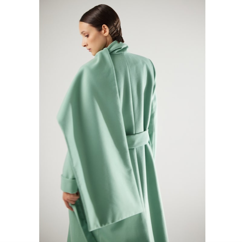 Long Wrap Coat With Drape Collar Mint | Julia Allert | Wolf & Badger