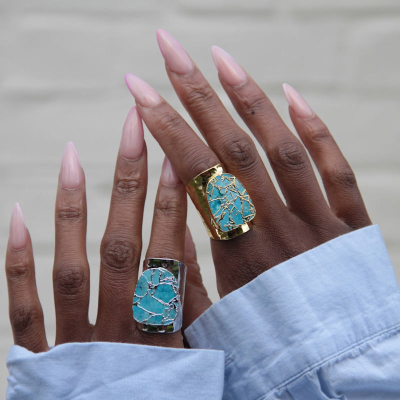 Thumbnail of Longline Molten Turquoise Stone Gold Cuff Statement Ring image