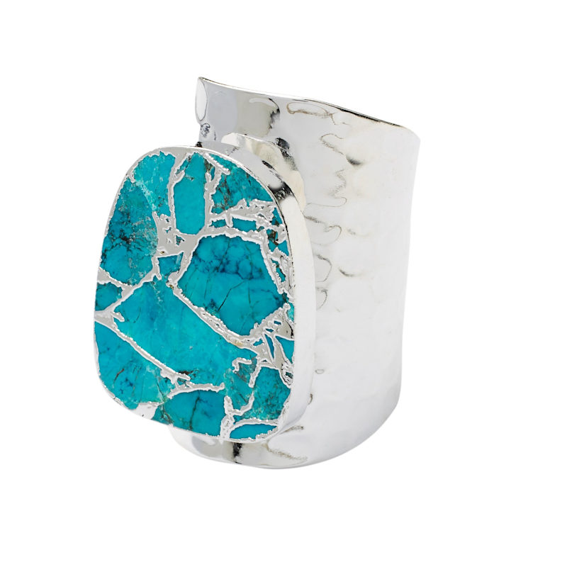 Thumbnail of Longline Molten Turquoise Stone Silver Cuff Statement Ring image