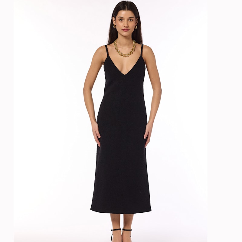 Thumbnail of Lora The Black Wool Slip Dress With Golden Zip image