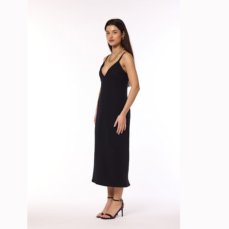 Thumbnail of Lora The Black Wool Slip Dress With Golden Zip image