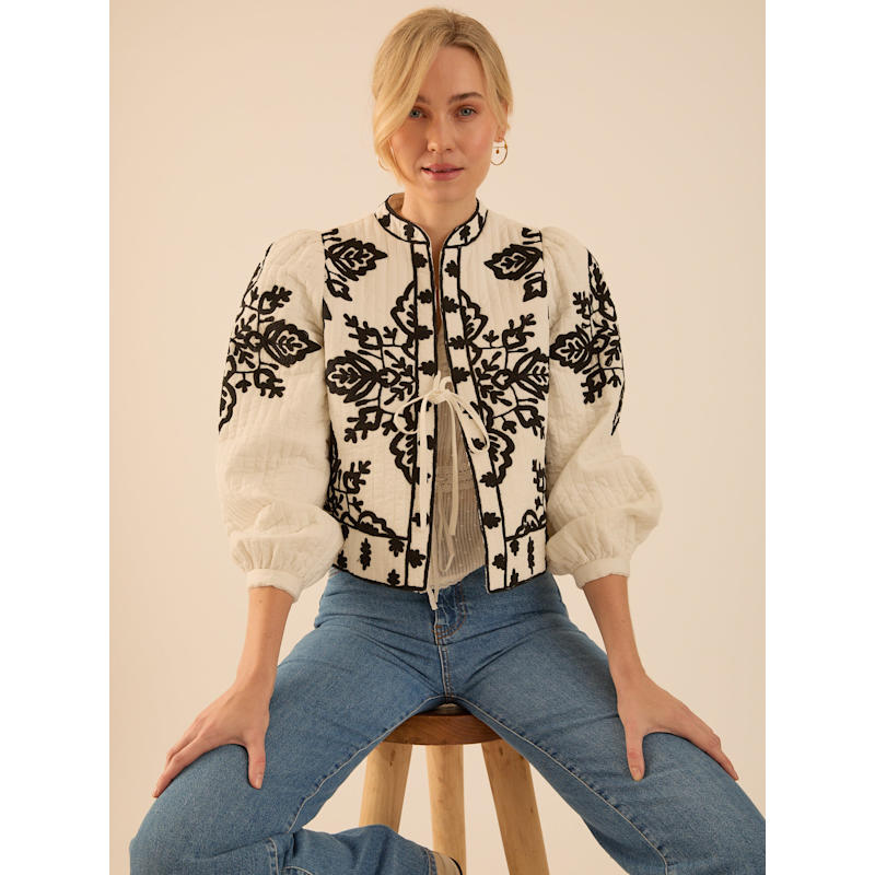 Thumbnail of Lori Black And White Padded Embroidered Jacket image