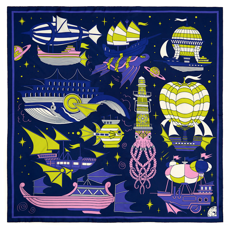 Thumbnail of Los Corsarios Estelares Violet Square Silk Scarf image