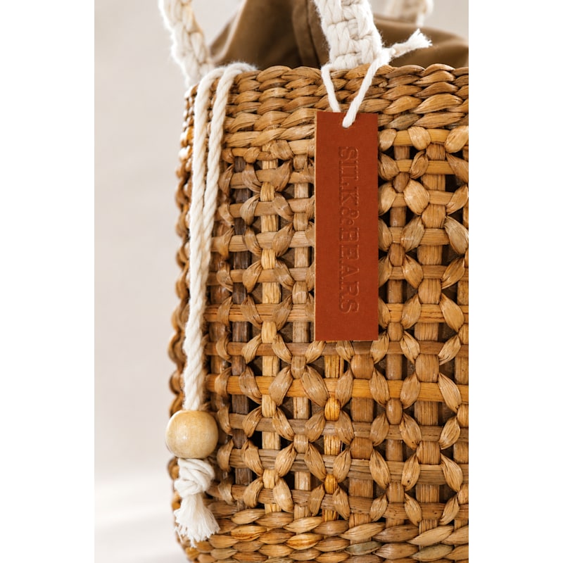 Lotus Mini Bucket Bag – Handwoven Water Hyacinth | Silk and Bears