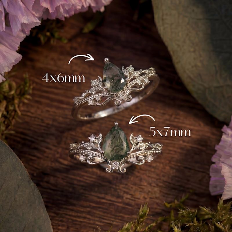 Thumbnail of Lotus Moss Agate Ring White Gold Vermeil© - Smaller Center Stone image