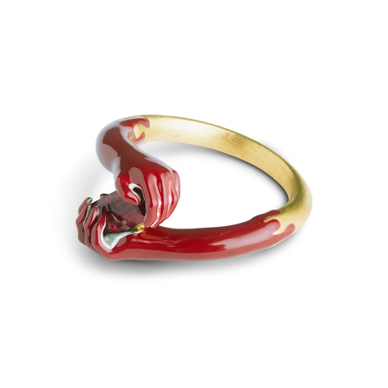 Thumbnail of Love On Your Hand – Gold, Red Enamel And Mozambique Garnet image