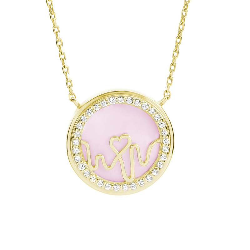 Thumbnail of Loves Frequency™ 18K Solid Gold Natural Diamond & Pink Opal Heartbeat Necklace image