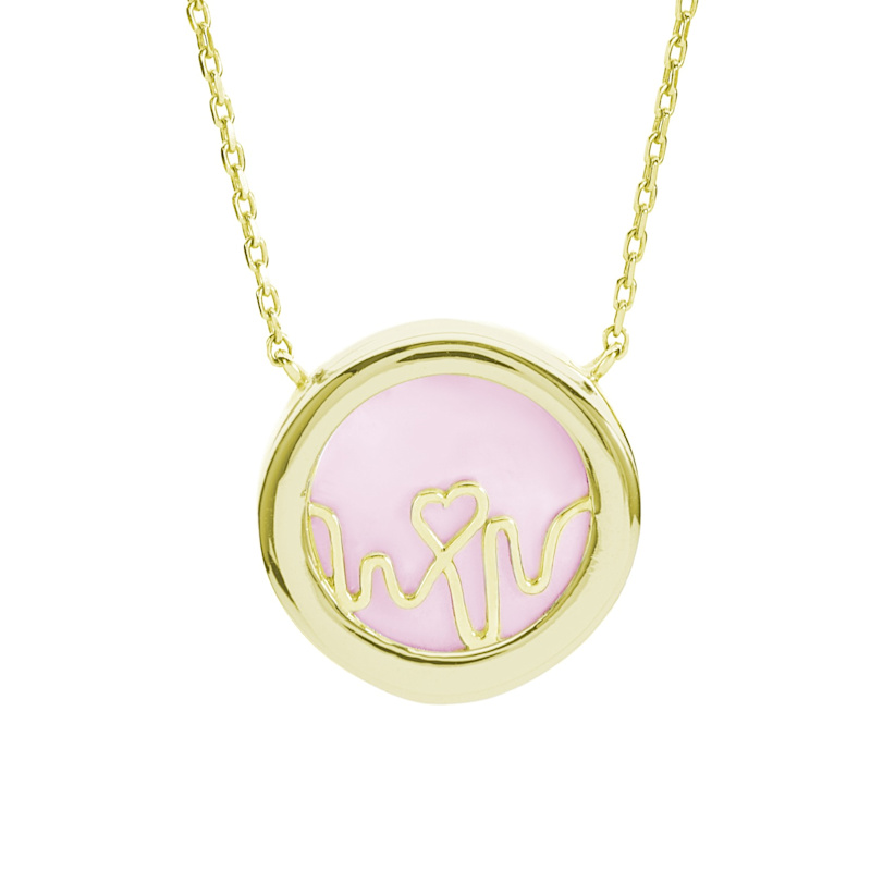 Thumbnail of Loves Frequency™ 18K Solid Gold Natural Diamond & Pink Opal Heartbeat Necklace image