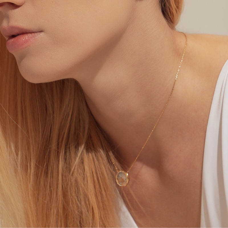 Thumbnail of Loves Frequency™ 18K Solid Gold Natural Diamond & Pink Opal Heartbeat Necklace image
