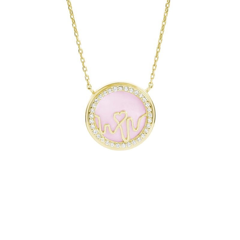 Thumbnail of New - Loves Frequency™ Gold Vermeil Heartbeat Locket/Necklace With Rose Quarts, Mother Of Pearl & Black Onyx image