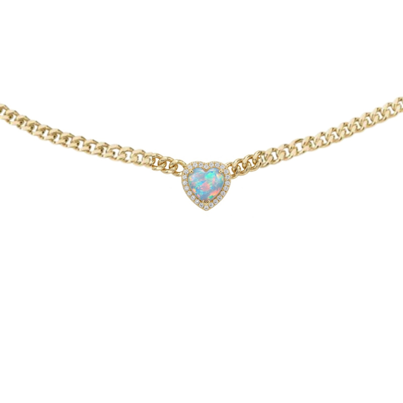 Thumbnail of Loves Frequency™ Mini Gold Plated Blue Fire Opal Heart Choker Necklace image