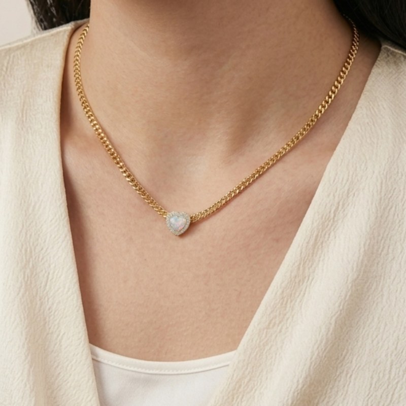 Thumbnail of Loves Frequency™ Mini Gold Plated Multi Colour Fire Opal Heart Choker Necklace image