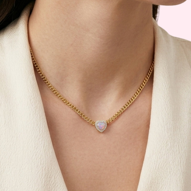 Thumbnail of Loves Frequency™ Mini Gold Plated Multi Colour Fire Opal Heart Choker Necklace image