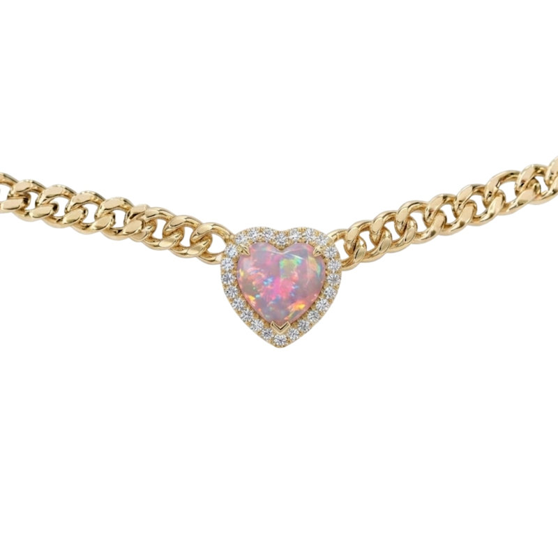 Thumbnail of Loves Frequency™ Mini Gold Plated Pink Fire Opal Heart Choker Necklace image