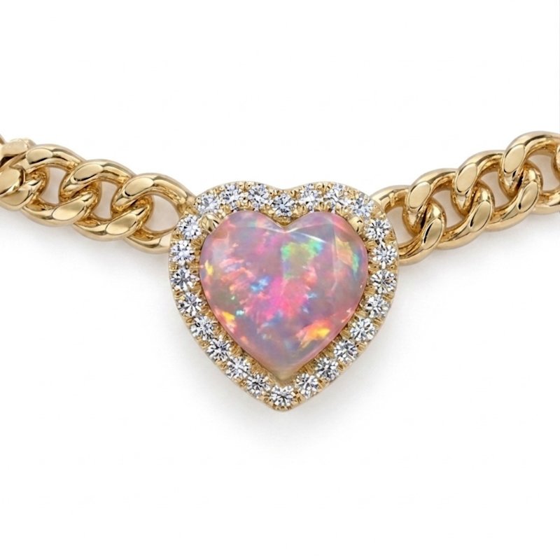 Thumbnail of Loves Frequency™ Mini Gold Plated Pink Fire Opal Heart Choker Necklace image