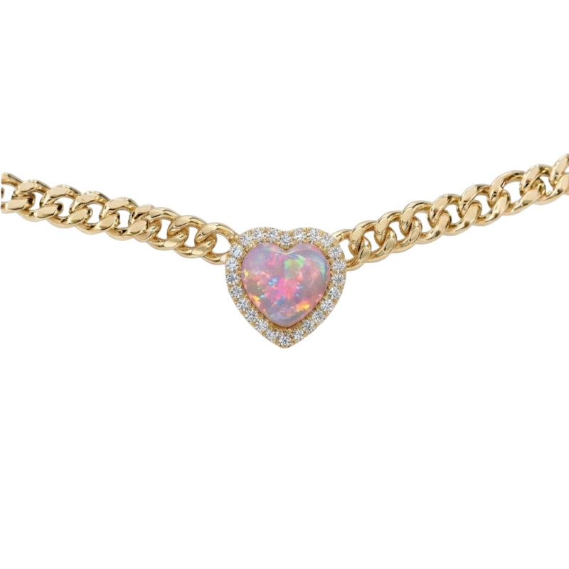 Thumbnail of Loves Frequency™ Mini Gold Plated Pink Fire Opal Heart Choker Necklace image