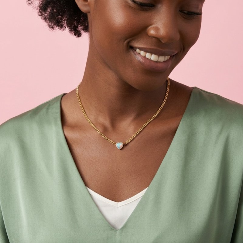Thumbnail of Loves Frequency™ Mini Gold Plated Pink Fire Opal Heart Choker Necklace image