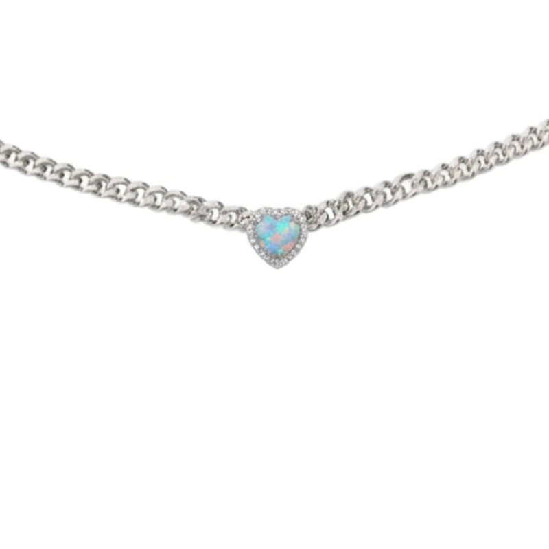 Thumbnail of Loves Frequency™ Mini Silver Plated Blue Fire Opal Heart Choker Necklace image