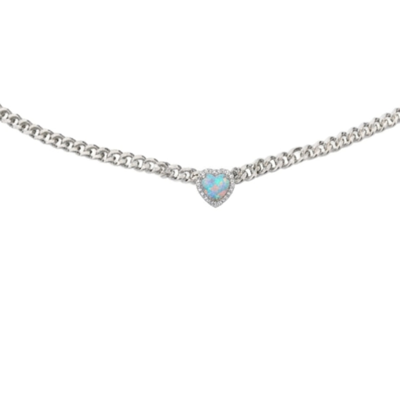 Thumbnail of Loves Frequency™ Mini Silver Plated Blue Fire Opal Heart Choker Necklace image