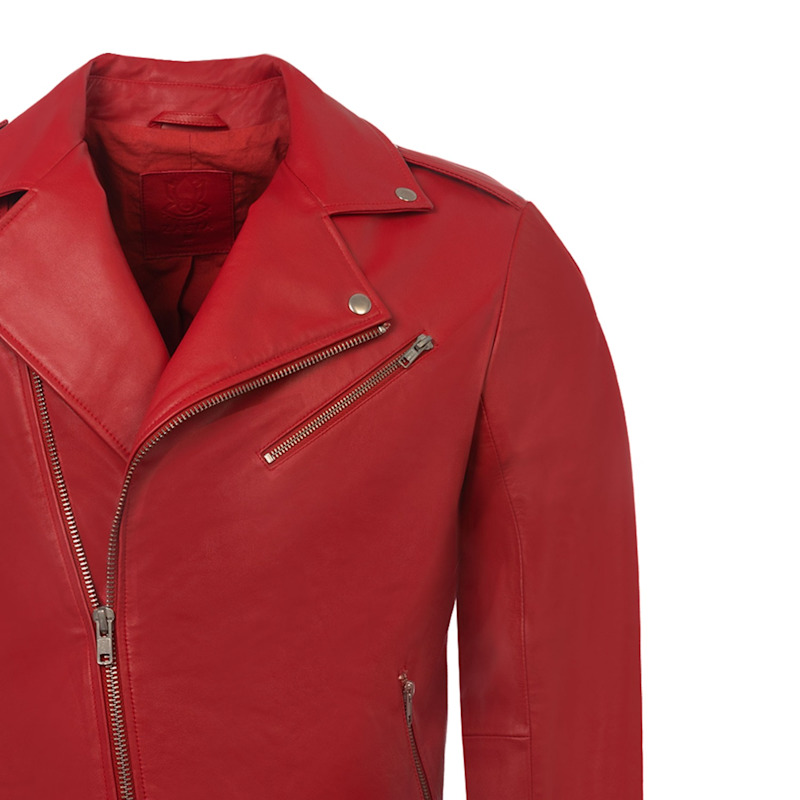 ALA Semi-Double Riders Jacket RED USED加工 Double Zip Asymmetrical Leather Biker Jacket Red