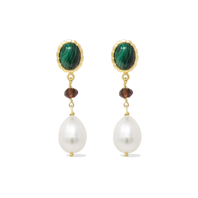 Thumbnail of Malachite, Garnet And Pearl Drop Earrings image
