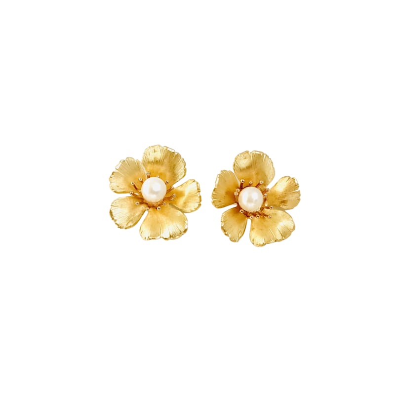 Thumbnail of Small Golden Flower Stud With Pearl Center image