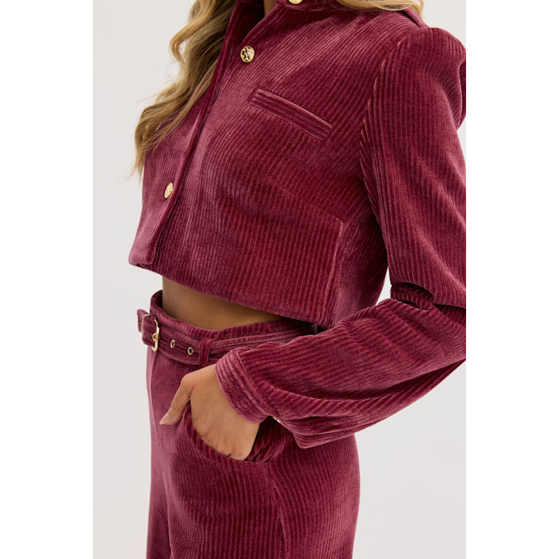 Thumbnail of Lucia Cropped Corduroy Jacket In Raspberry image
