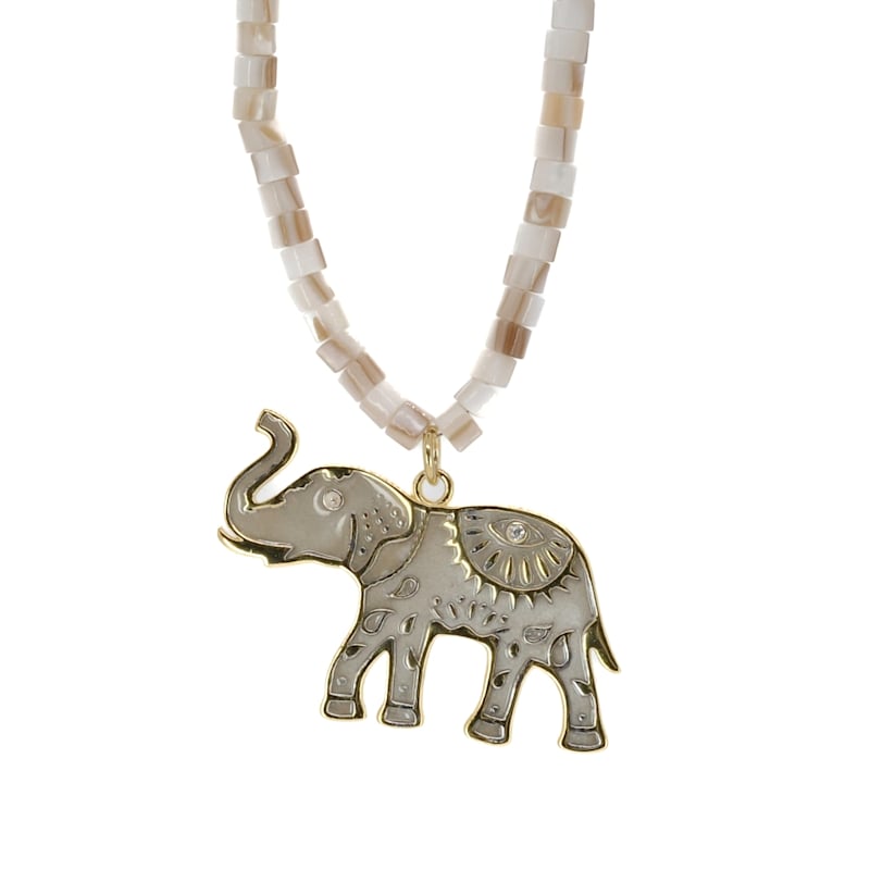 Luck Prosperity Elephant White Pearl Choker Necklace White