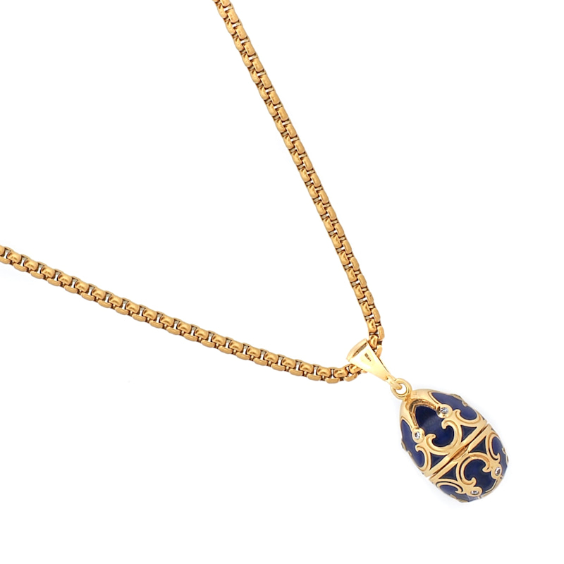 Lucky Elephant Hidden Blue Egg Locket Chain Necklace - Blue | Ebru ...