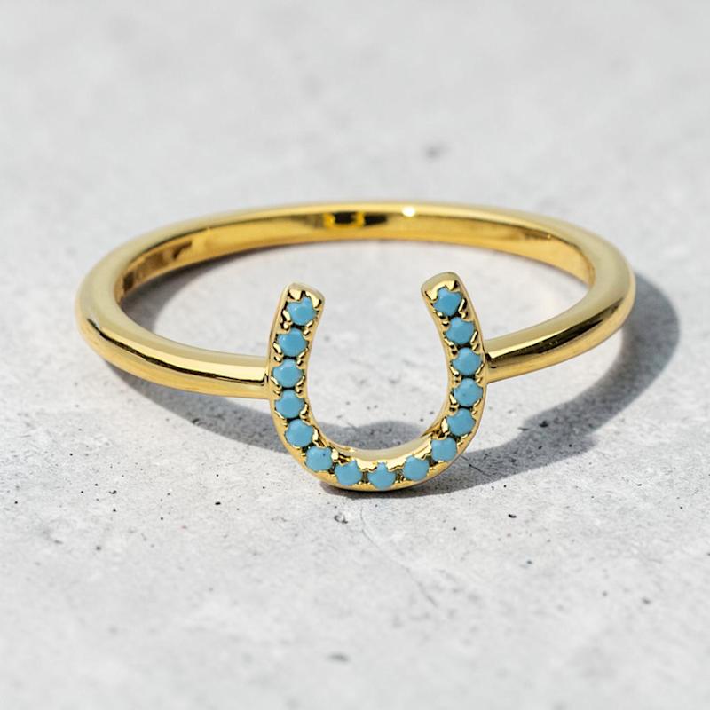 Thumbnail of Lucky Horseshoe Ring- Gold + Turquoise image