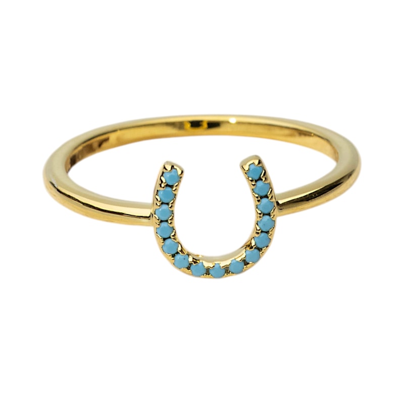 Thumbnail of Lucky Horseshoe Ring- Gold + Turquoise image