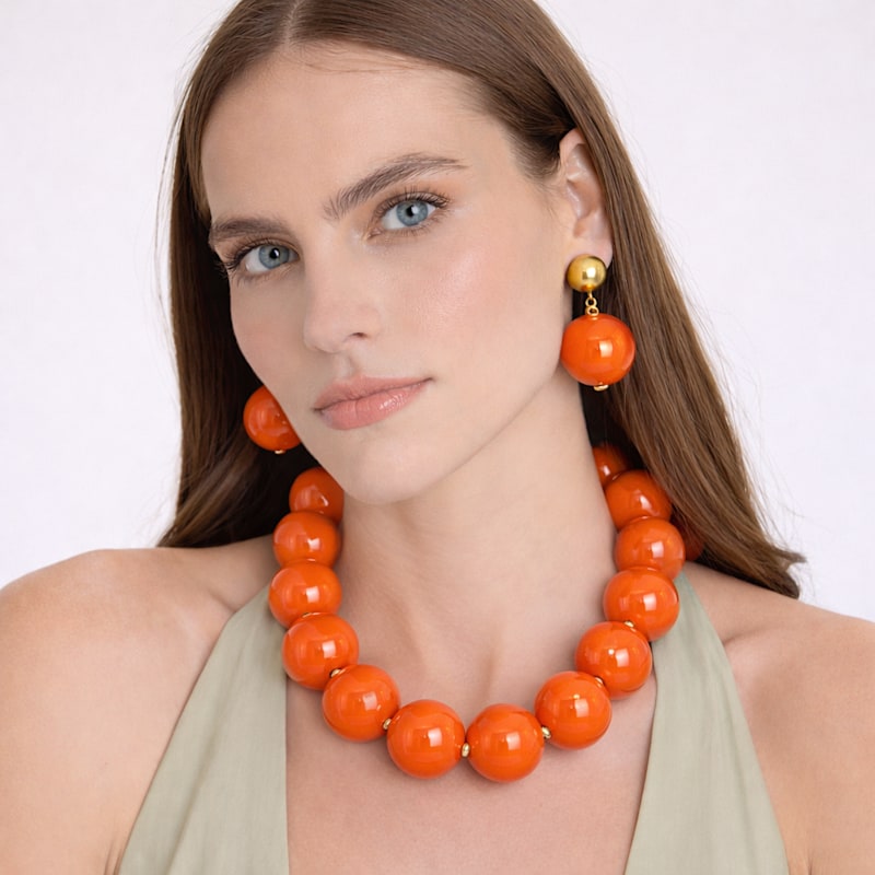 Thumbnail of Marylynn Orange Ball Drop Earrings image