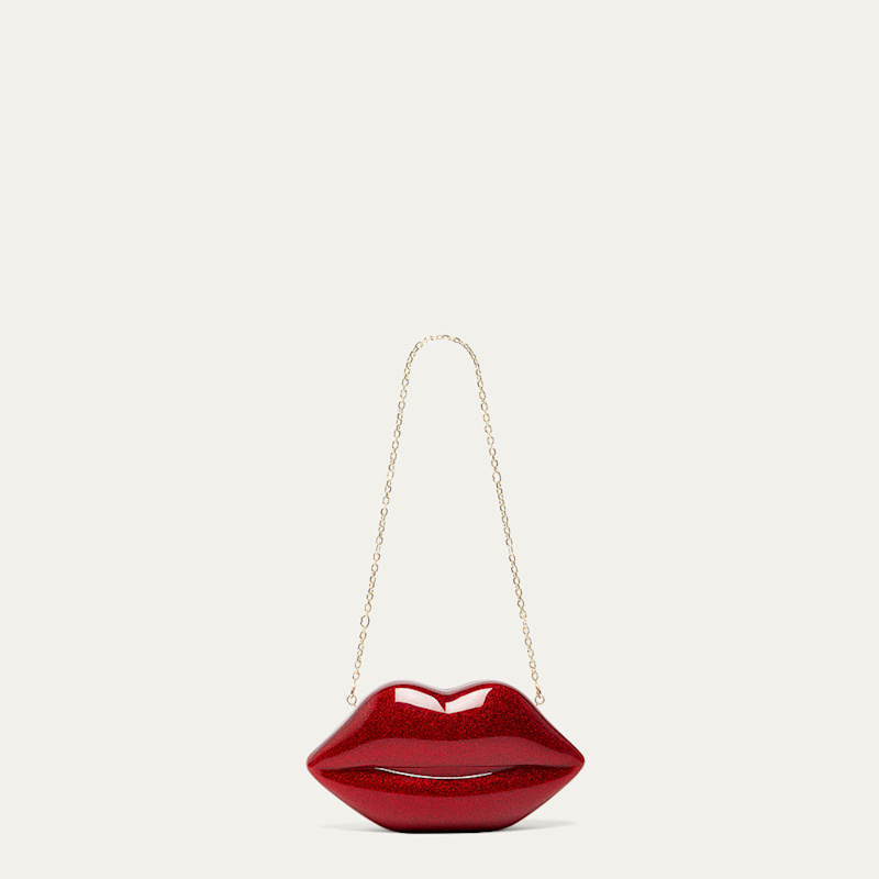 Thumbnail of Lulu Red Glitter Medium Lips Clutch Bag image