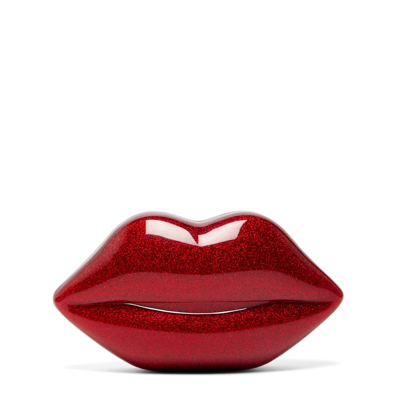 Thumbnail of Lulu Red Glitter Medium Lips Clutch Bag image