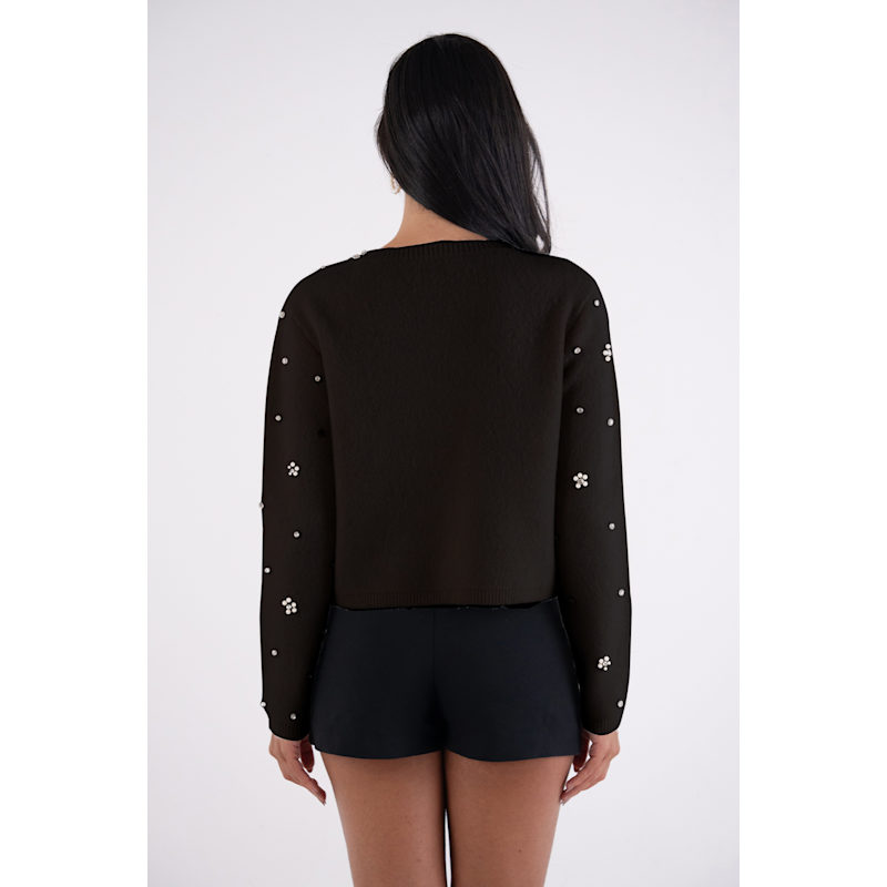 Thumbnail of Luna Black Embellished Knitted Cardigan image