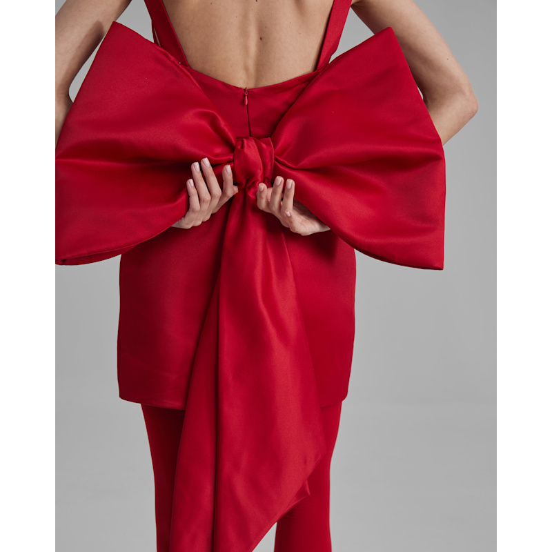 Thumbnail of Luna Dress + Big Bow | Square Neckline Mini In Red image