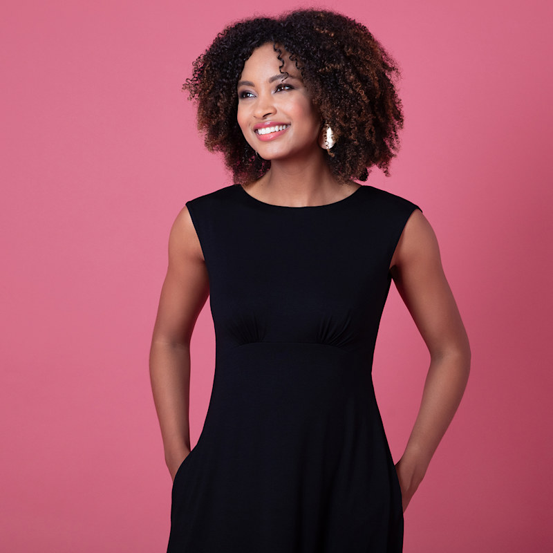 Thumbnail of Luna Midi Dress With Pockets In Black. image