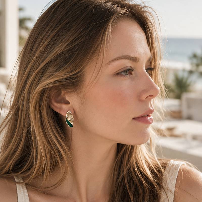 Thumbnail of Malachite Stud Earrings | Gold Natural Gemstone Earrings image