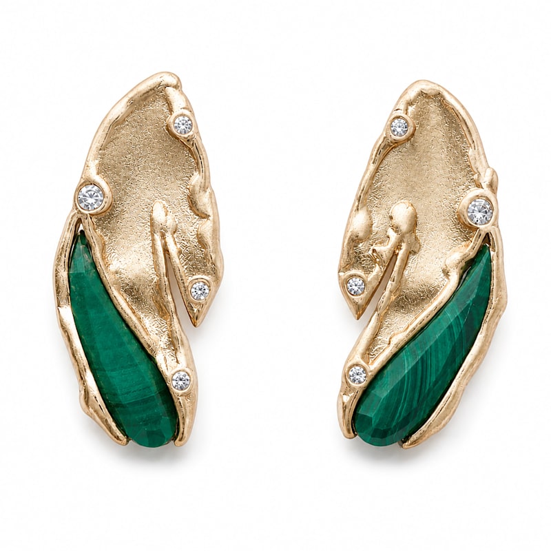 Thumbnail of Malachite Stud Earrings | Gold Natural Gemstone Earrings image