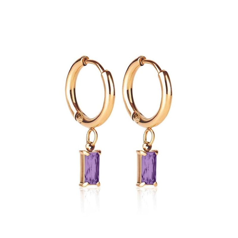 Thumbnail of Luxe Gold Amethyst Drop Huggie Earrings image