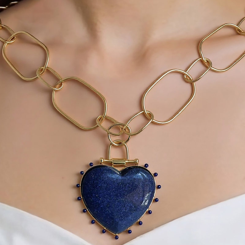 Thumbnail of Lapis Lazuli Heart Pendant Necklace | Gold Gemstone Necklace image