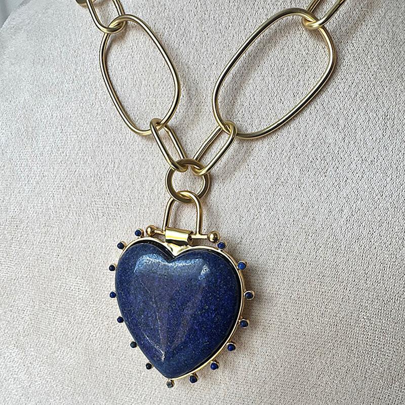 Thumbnail of Lapis Lazuli Heart Pendant Necklace | Gold Gemstone Necklace image