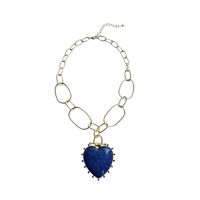 Thumbnail of Lapis Lazuli Heart Pendant Necklace | Gold Gemstone Necklace image